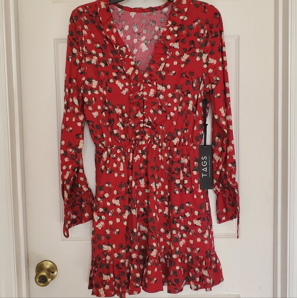 Tags Red Floral Mini Dress M